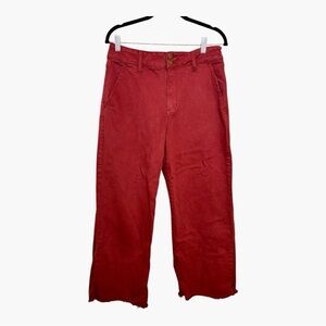 Just USA Red Burgundy Cropped Wide Leg Pants Raw Hem Mid Rise Size 10